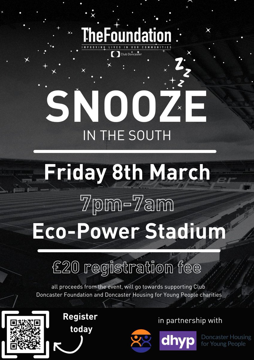 This time next week, our ‘Snooze in the South' event will be well underway! & there’s still time for you to get involved if you haven’t already! We’d love to have you there! Sign up ➡️ bit.ly/4aWfj5u Donate ➡️ bit.ly/3wGgiXJ @pfgdoncaster @DHYPDoncaster…