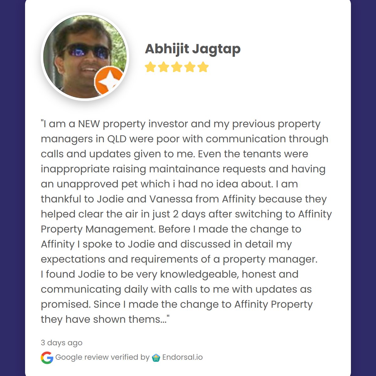 AffinityAus's tweet image. Thank you Abhijit Jagtap for sharing your feedback on Affinity Property.  It has been a pleasure helping you with your property.