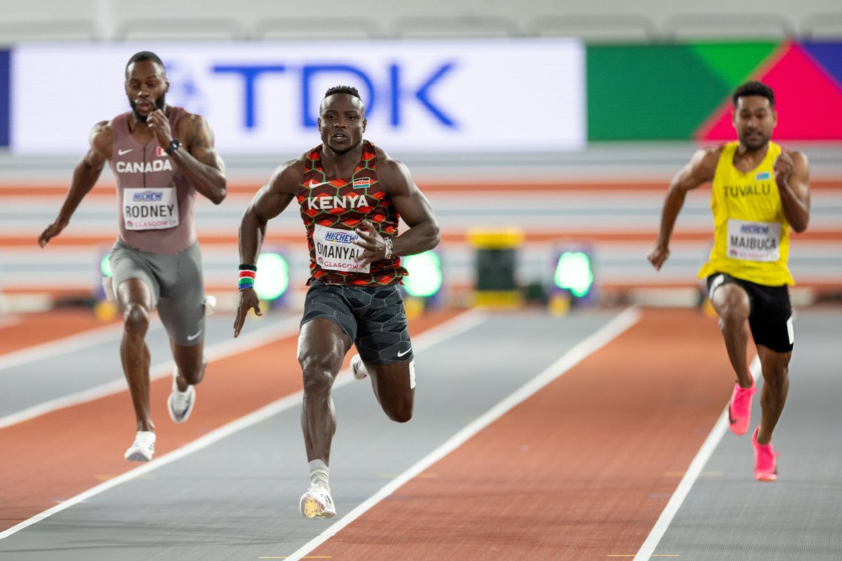 Ferdinand Omanyala advances to the World Athletic Indoor Championship finals in Glasgow, Scotland, after finishing second in heat 3 of the men's 60-meter semifinals.