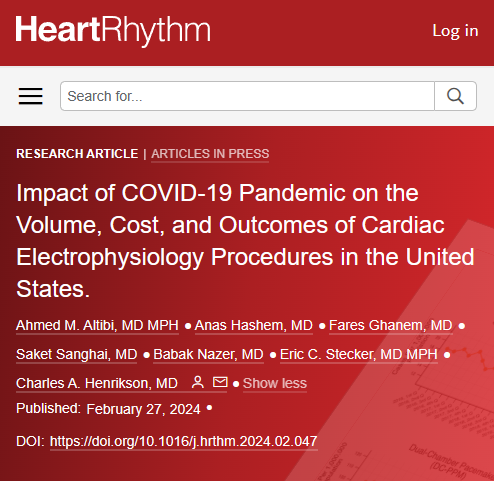 🧵Check out our article @hrs_journal📝We analyzed trends in volume, cost, and outcomes of EP procedures⚡️ in US (2016-2020). ⚠️Analyzed 1.35 million EP procedures ⚠️How did COVID-19 impact EP procedures? ⚠️Revenue loss in EP procedures due to pandemic 🔥What procedures we