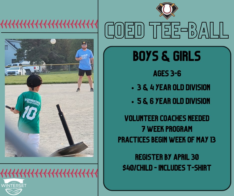 Registration is now open for Coed Tee-Ball! We have two divisions so make sure you are signed up for the correct age group! tinyurl.com/55nbcb27