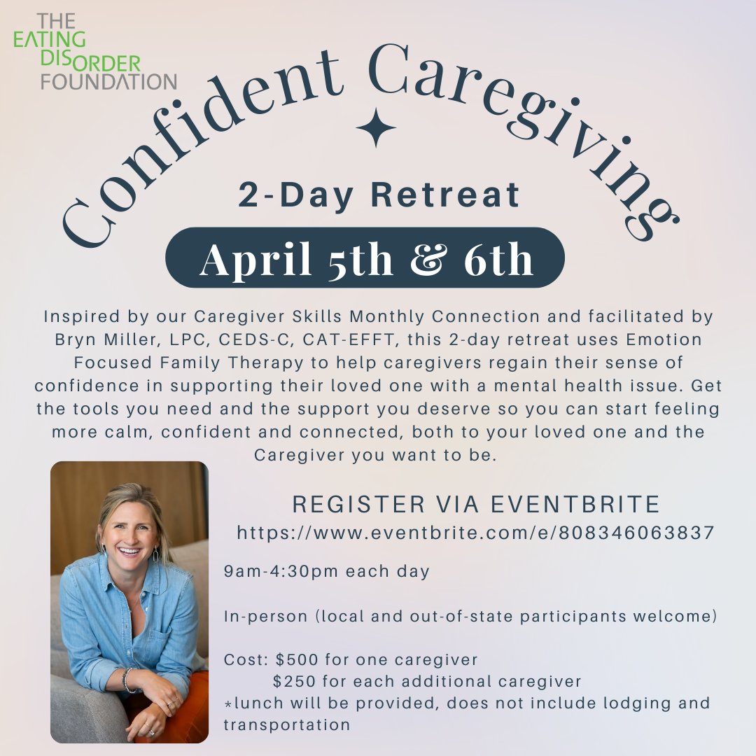 This #EatingDisordersAwarenessWeek, are you looking for the tools you need and the support you deserve so you can start feeling more calm, confident and connected while supporting a loved one? Check out our upcoming retreat, this April in Denver.

eventbrite.com/e/confident-ca…