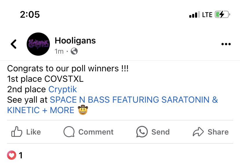 Letsssss gooooooo see y’all next Saturday! @ Space n Bass 🔥
Congrats to the man <a href="/CryptikDubz/">CRYPTIK_MUSIK</a> as well! 

facebook.com/events/s/space…