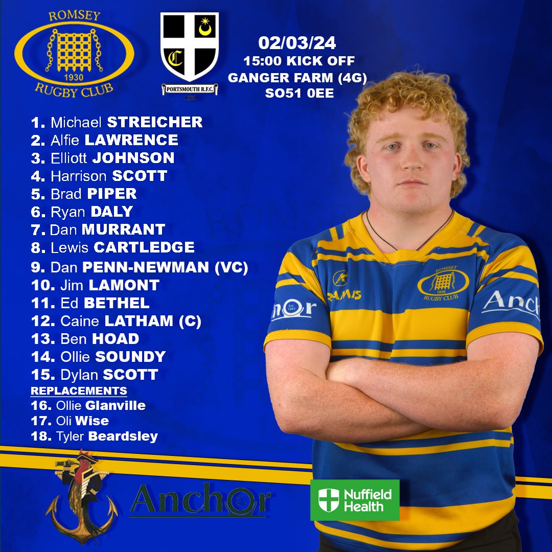 Your Romsey squad to face <a href="/Portsmouth_RFC/">Portsmouth Rugby</a> tomorrow. Come and watch our first competitive outing on the 4G pitch!