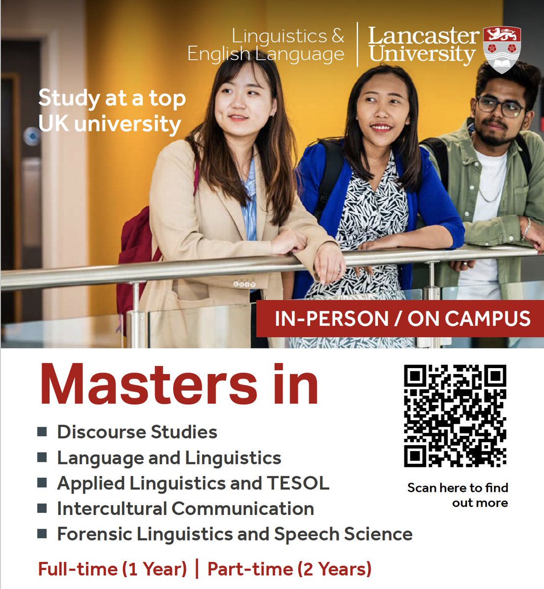 Join us on 🗓 Tuesday 5th March at 10am (UK time 🕙) for a❗FREE Webinar❗to learn more about @LAEL_LU Masters Programmes. We are 2nd in the UK for Linguistics 🏆 and 10th in the world for Linguistics🏆 Register here 🔗 lnkd.in/eiT6N_WX