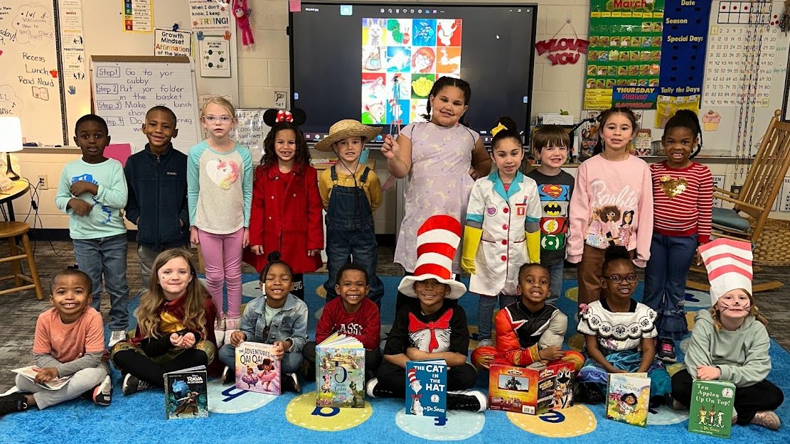 kcast_bre's tweet photo. Closing out #ReadAcrossAmerica week with our favorite Book Characters @BookmanRoad! https://t.co/IUG3smbfat