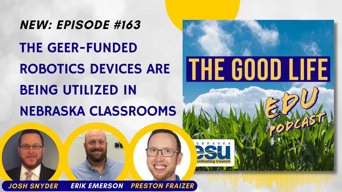 This week, @JoshLSnyder & @CoachEmersonHHS of @wahoopublic join @PitscoPreston for an episode of #TheGoodLifeEDU highlighting the use of robotics in #Nebraska schools ⬇️Where to 🎧⬇️ 👂Apple bit.ly/TheGoodLifeEDU 👂Spotify bit.ly/thegoodlifeedu #ESUCC #neleg #education #STEM