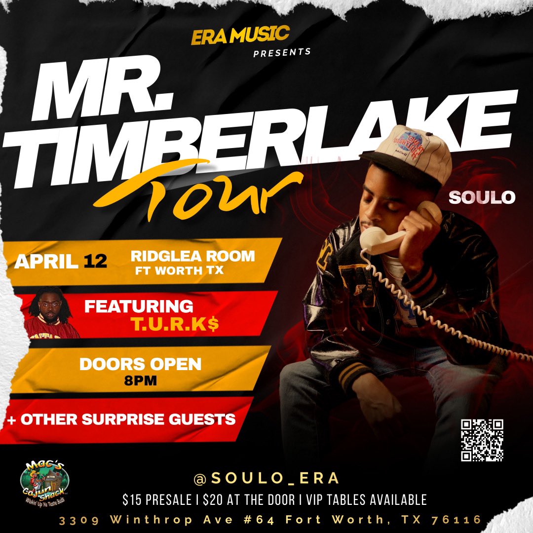 Mr. Timberlake Tour at the Ridglea Room

Friday, April 12th

Tickets now on sale ➡️ eventbrite.com/e/mr-timberlak…