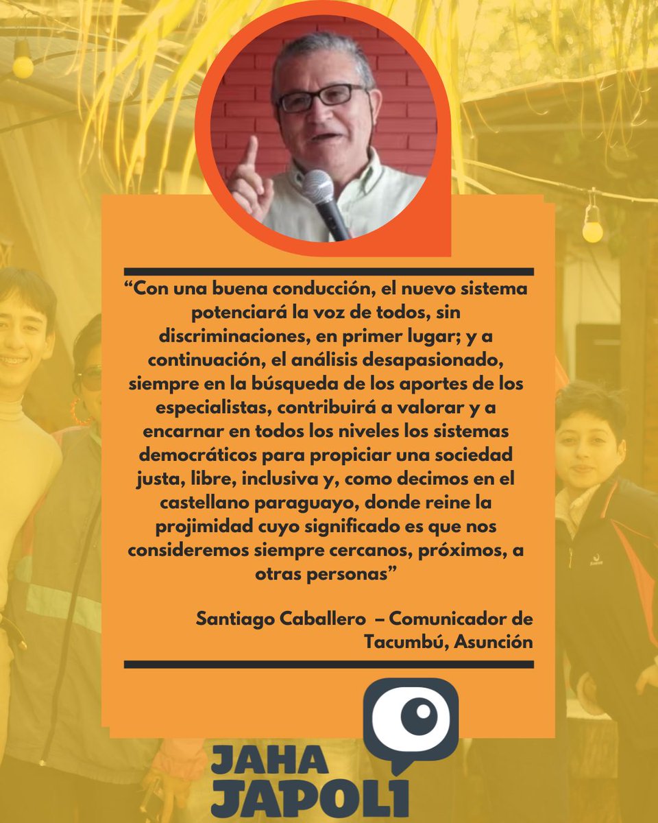 📣 OPINIÓN 🗣 "Potenciar voces sin discriminaciones" por Santiago Caballero de Tacumbú, Asunción. Lee el artículo completo en japoli.org/potenciar-voce… para entender cómo este proyecto busca cambiar el paradigma, potenciando la voz de todos y todas, sin discriminaciones. 🗣️✨