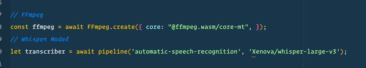 wesbos's tweet photo. I love JavaScript. 

I can use a C library to convert video, and run an AI model with a C++ runtime. 

This code will run on the server with NAPI or in the browser on the CPU with Wasm, or on the GPU with WebGPU

No install issues, no make, no pip kill me errors. Just an idiot JS dev writing a few lines of code 🥰