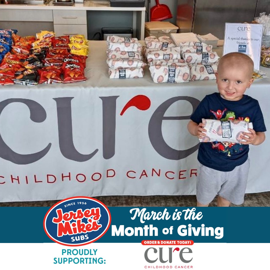 CURE is joining forces during March with Jersey Mike's Subs throughout metro Atlanta, Columbus, Macon, and Athens for the 14th annual Month of Giving. Learn more at curechildhoodcancer.org/jerseymikes. #monthofgiving #jerseymikes