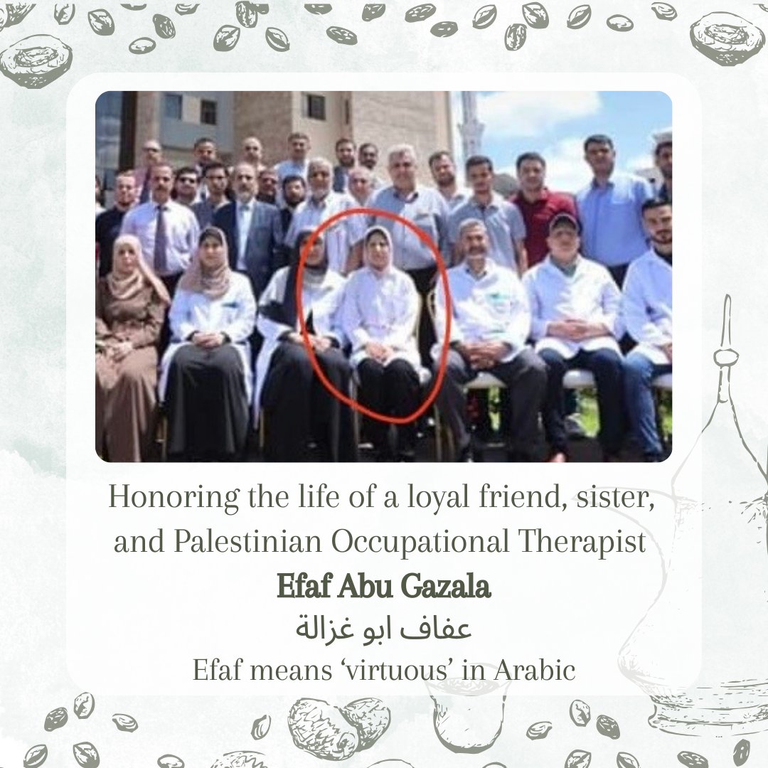 Our Palestinian occupational therapy sibling Efaf Abu Gazala عفاف ابو غزالة was killed back in November and due to deliberate communication blocks, we only recently found out. Efaf was loyal, humble, and giving. Let's honor her life together.