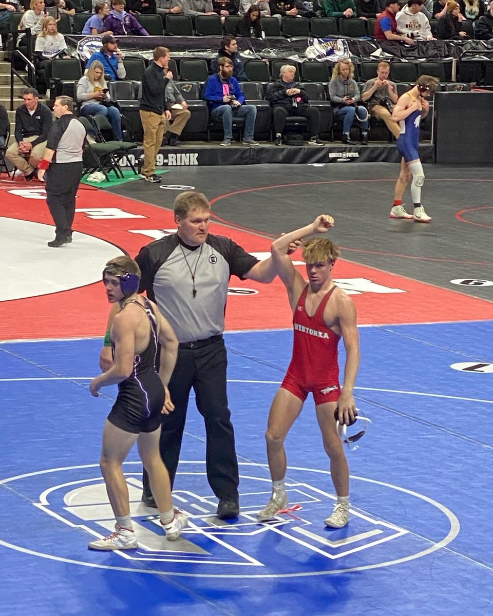 All three of our wrestlers won their matches this morning. Cole Munsterteiger 5-2, Jack Nelson 11-4, Cooper Rowe by fall.  All three now move to the quarterfinals - starts around 5 PM.