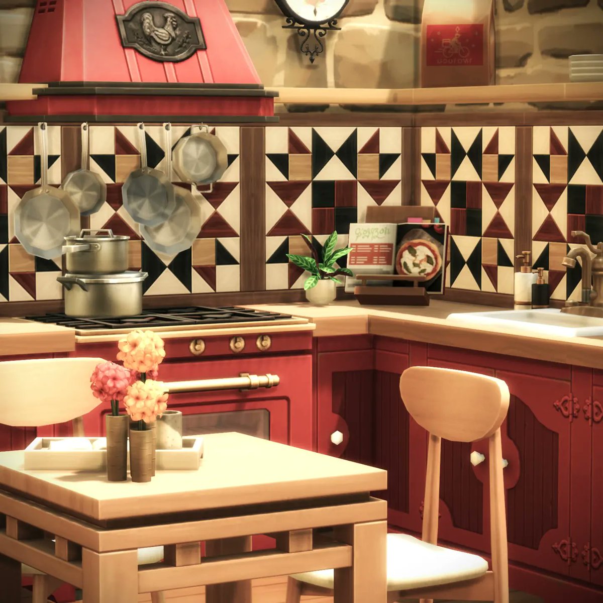 💕🌺Red Kitchen🌺💕 Hi Lovelies💗 Iam gonna show you this country kitchen, that I have made together with my lovely Mum💝 We hope you like it! 💐 Download in my Gallery! EA ID #Juliee86 #sims #ts4 #Sims4 #ShowUsYourBuilds