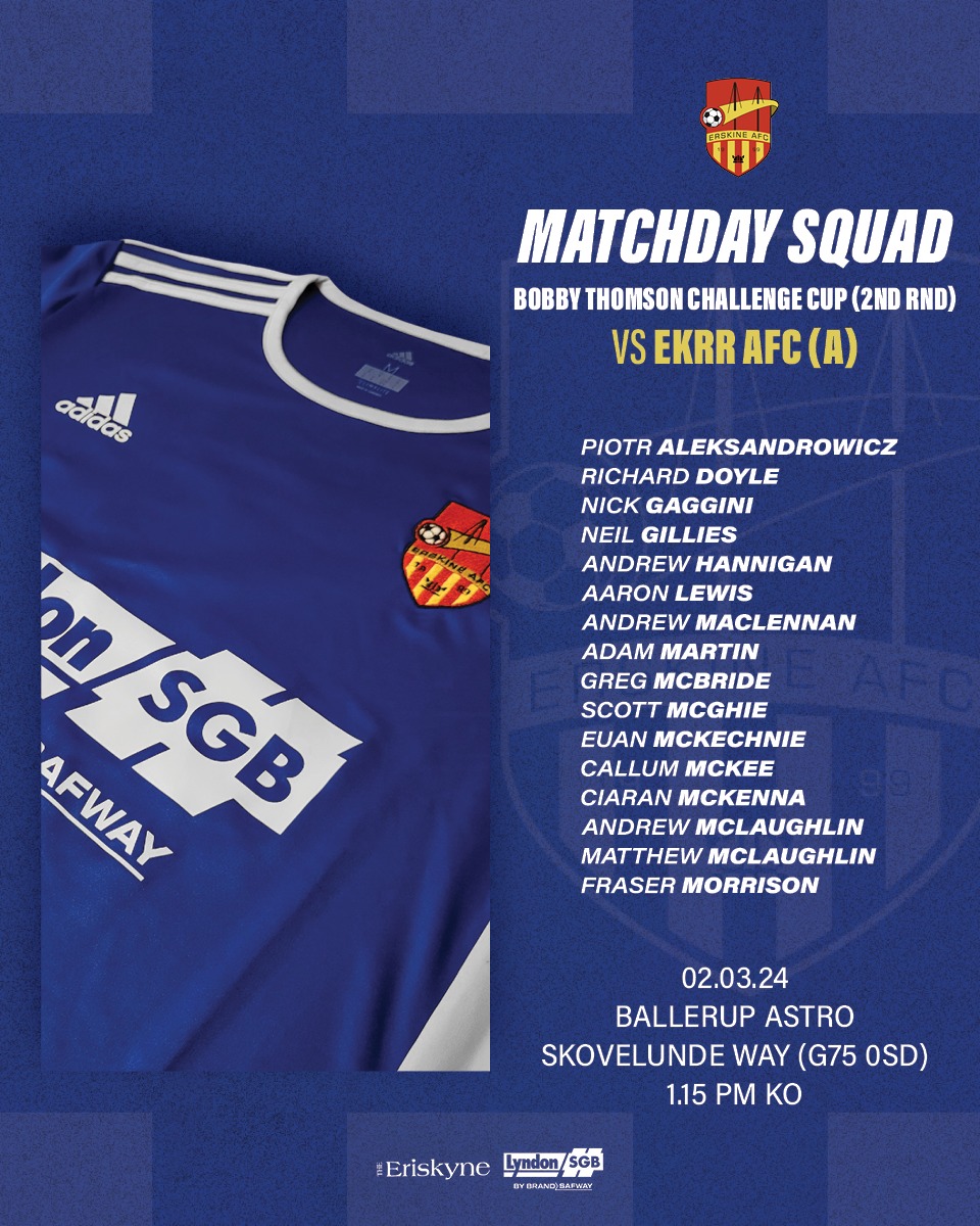 🗓 Saturday 1st March
🕒 13:15 KO
🏟 Ballerup Park EK (Astro)
🆚 <a href="/EKRRAFC/">EKRR AFC</a>
🏆 Bobby Thomson Cup

<a href="/theeriskyne/">The Eriskyne</a> @Lyndon_SGB