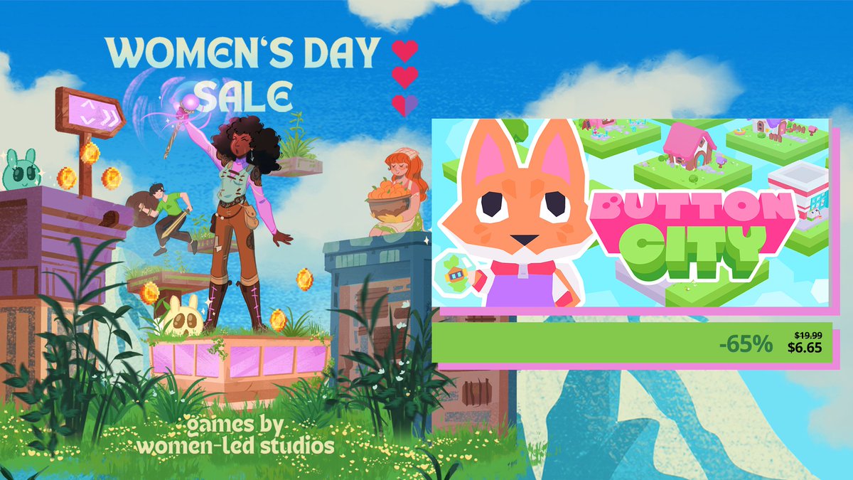Button City is celebrating Women's Day on Steam with a sale for 65% off!   

Get Button City on Steam now! 🕴️‍♀️

store.steampowered.com/app/1273750/Bu…