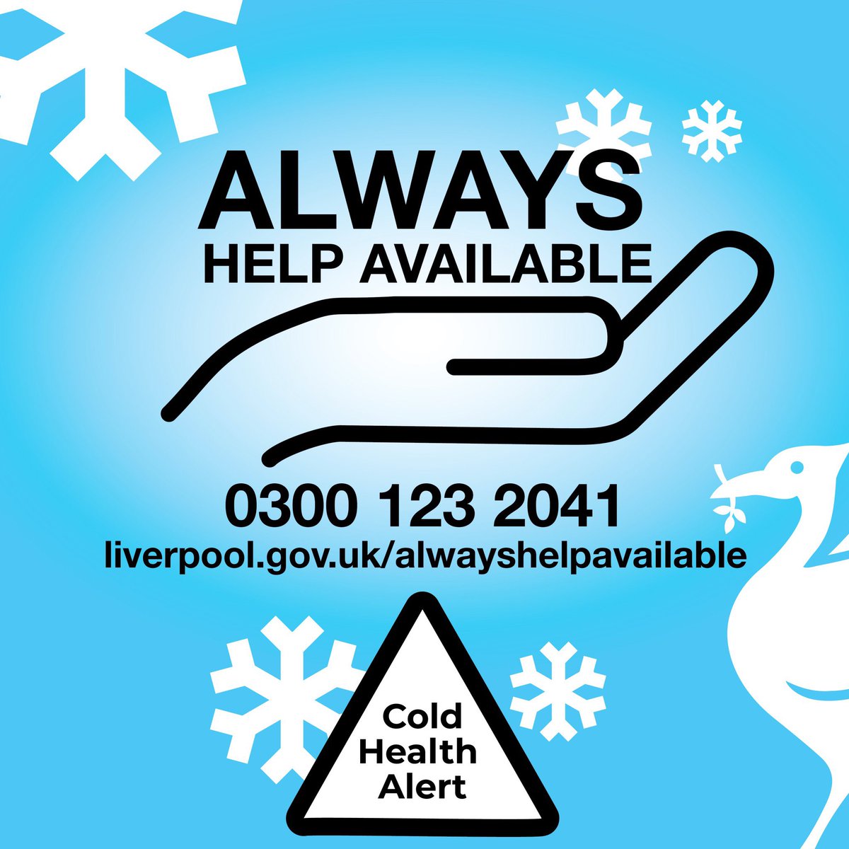 #News: Due to a drop in temperature tonight, #Liverpool's Severe Weather Emergency Protocol has been activated.

This means emergency accommodation will be made available for #roughsleepers.

If you see someone on our streets, please call: 03001232041.

#AlwaysHelpAvailable