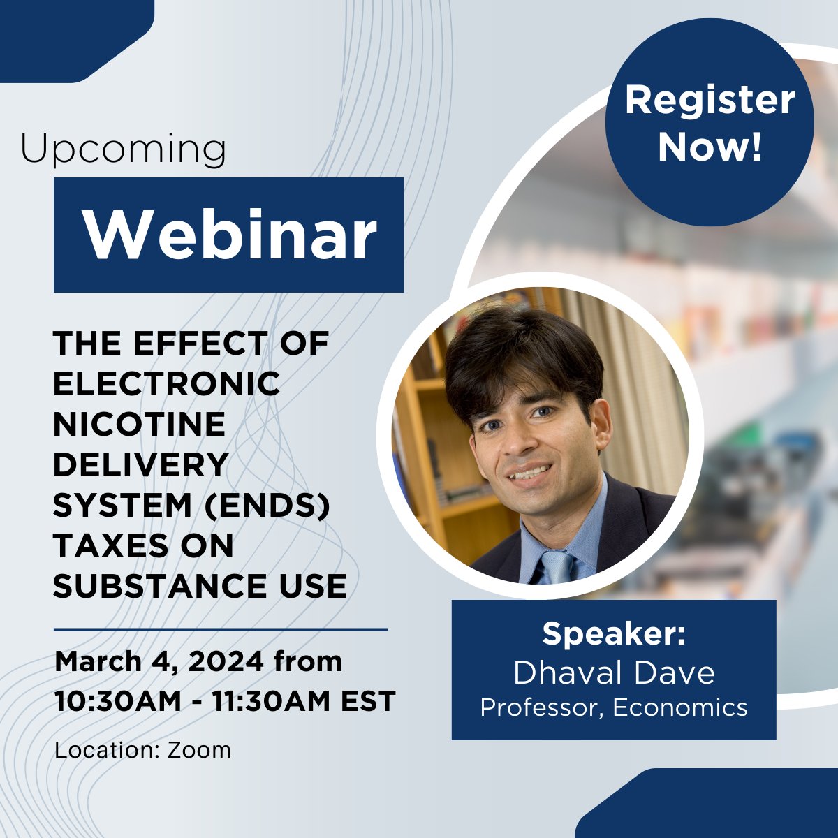Just a few days left to registe! Join us virtually on March 4th at 10:30 AM EST/3:30pm UTC for an insightful discussion on the impact of ENDS taxes on substance use, a topic that's been raising significant concerns in public health circles. Register now: healtheconomics.org/event/economic…