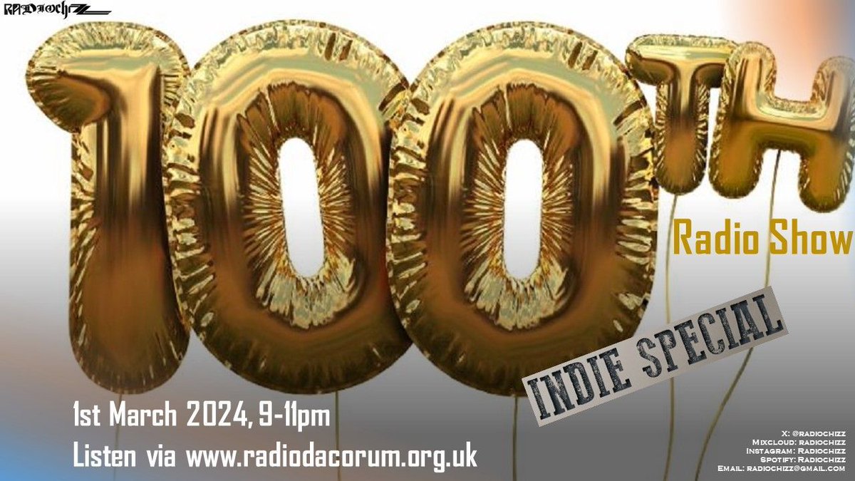 RadioDacorum's tweet photo. Celebrate Radiochizz's 100th show this evening from 9pm. An Indie special. Grab those bucket hats and get groovy together. Listen via https://t.co/wgdH5bDNAm #radiochizz https://t.co/M4naU6ZyvF