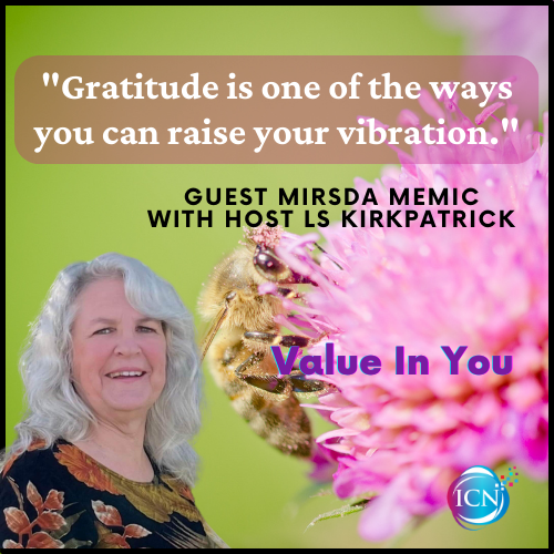 'Gratitude is one of the ways you can raise your vibration.' Guest Mirsada Memic with Host LS Kirkpatrick

Podcast Title: Power Of The Mind With Guest Mirsda Memic

@KirkpatrickLs 

#lskirkpatrick #valueinyou #Youhavegreatvalue #Youareworthy #Youareenough