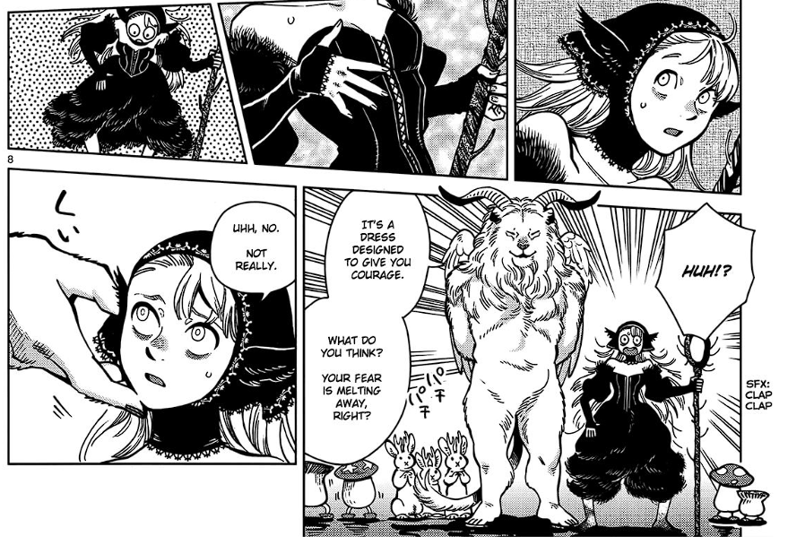 hoshiumisexy's tweet photo. One of my favorite things about Dungeon Meshi is its exploration of love as a dangerous vice rather than this all-powerful emotion of good. Love can drive one mad and justifies all action. It trumps over rightful fears and corrupts Marcille and others to go against natural order https://t.co/mYrLykrElx