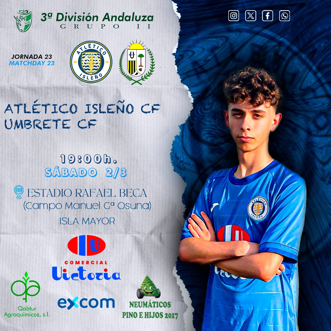 Atletico41140's tweet photo. ¡No nos queda otra!

𝙋𝙖𝙧𝙩𝙞𝙙𝙤 𝙥𝙖𝙩𝙧𝙤𝙘𝙞𝙣𝙖𝙙𝙤 𝙥𝙤𝙧 𝘾𝙤𝙢𝙚𝙧𝙘𝙞𝙖𝙡 𝙑𝙞𝙘𝙩𝙤𝙧𝙞𝙖

🏆 3ª División Andaluza
📈 Jornada 23
🆚 Umbrete CF
📅 Sábado 2/3
⌚ 19:00
🏟️ Estadio Rafael Beca (Campo Manuel Gª Osuna)

¡Ven a animarnos! 💙💛

#VamosIsleño 
#OrgulloIsleño https://t.co/ymlwYM3OcO