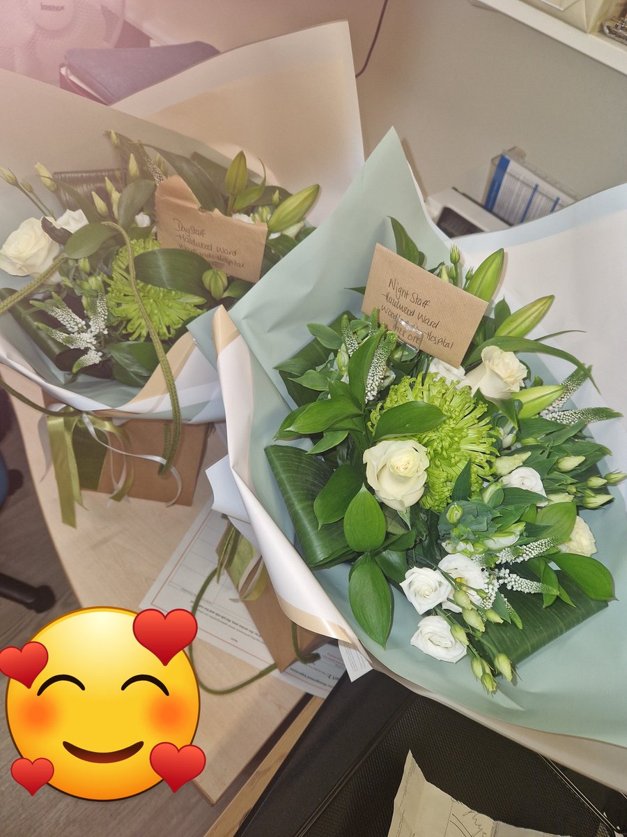 It's always so lovely when service users feedback to us in a positive way .....how lucky is Hazelwood ward to receive these beautiful bouquets to thank us 1 for day staff 1 for night staff 😊 so appreciated #woodlandshospital