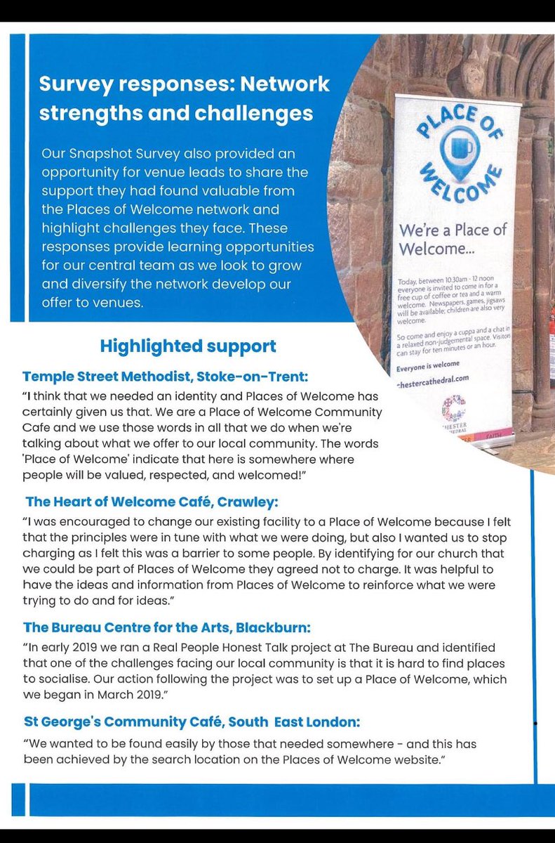 TempleStFenton's tweet photo. We are delighted to be part of the @PlacesOfWelcome Places of Welcome network. 
Their Snapshot Survey Results Report for 2023 has recently been published and we're pleased to be mentioned in the report. https://t.co/Q6QSMVV6Sj https://t.co/u3bqFXZz32