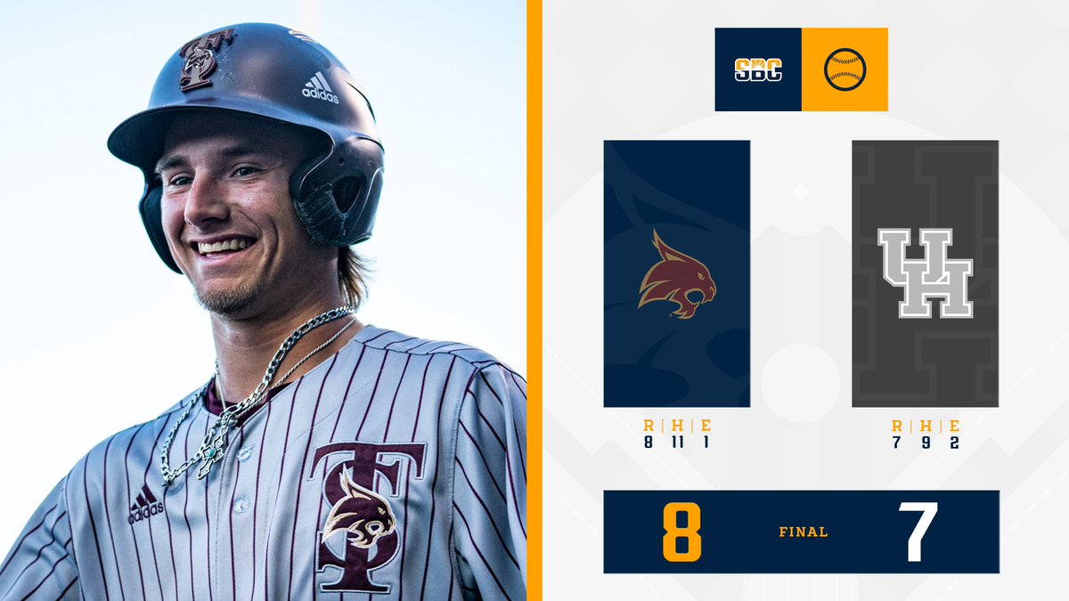 𝗠𝗔𝗡 𝗢𝗙 𝗧𝗛𝗘 𝗛𝗢𝗨𝗥. @chasemora11's 10th-inning walk-off blast caps 4-RBI day, as @TxStateBaseball outlasts Houston, 8-7, at the Astros Foundation College Classic. ☀️⚾️