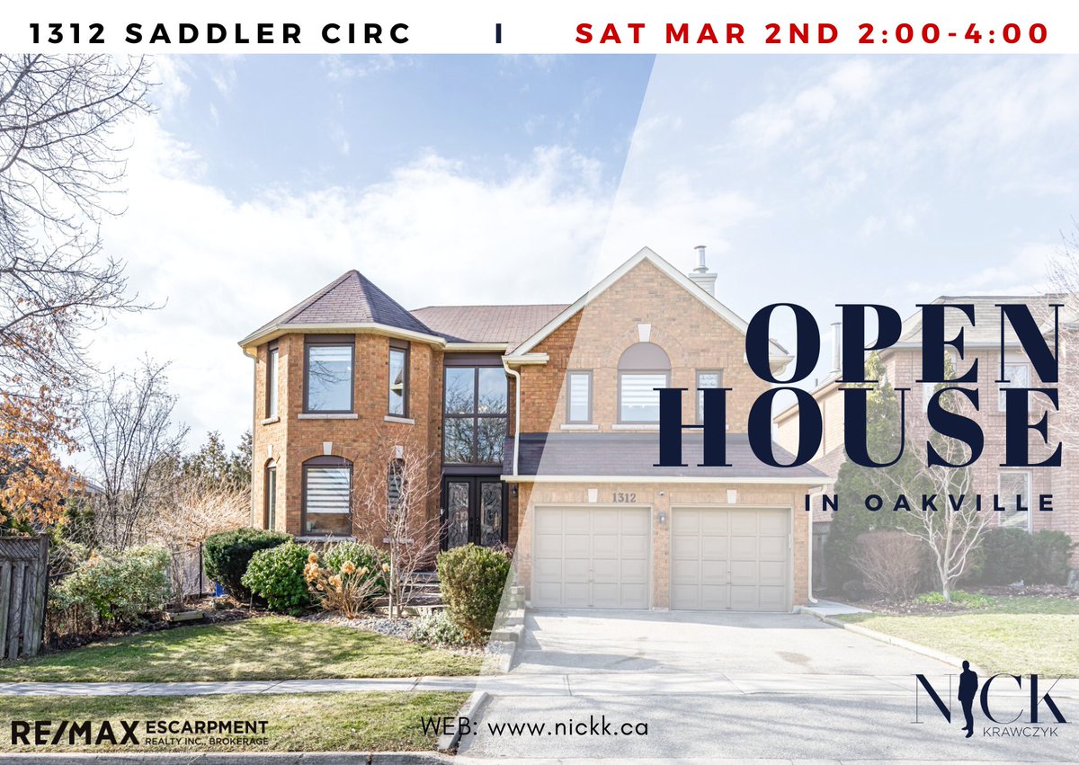 Join us at our✨OPEN HOUSE ✨ this weekend! 

LOCATION: 1312 Saddler Circ
TIME: Saturday March 2nd 2:00-4:00PM

#nickk #openhousesaturday  #openhouse #OpenHouseAlert #mississaugarealestate #detachedhome #openhousesaturday #torontorealestate #homeforsale #oakvillerealestate