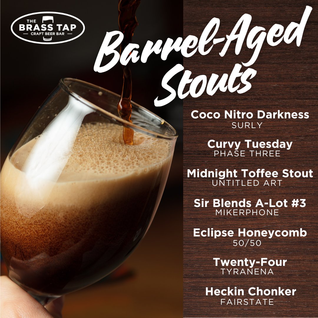 Stout month has come to an end, but we've still got plenty on tap for you to enjoy. Check out our bourbon barrel-aged favorites!

•

#StoutMonth #BarrelAgedStout #80TapBeers #TheBrassTapGreenfield