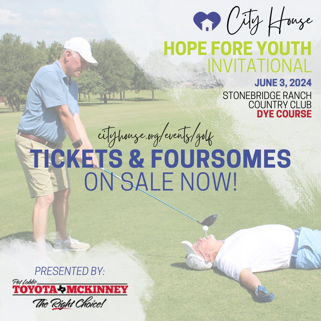 It's warming up outside and we're warming up for our Annual Hope Fore Youth Golf Invitational!

Foursomes and individual tickets are on sale NOW at cityhouse.org/events/golf. We also have sponsorship opportunities available, so don't forget to let your company or organization know.
