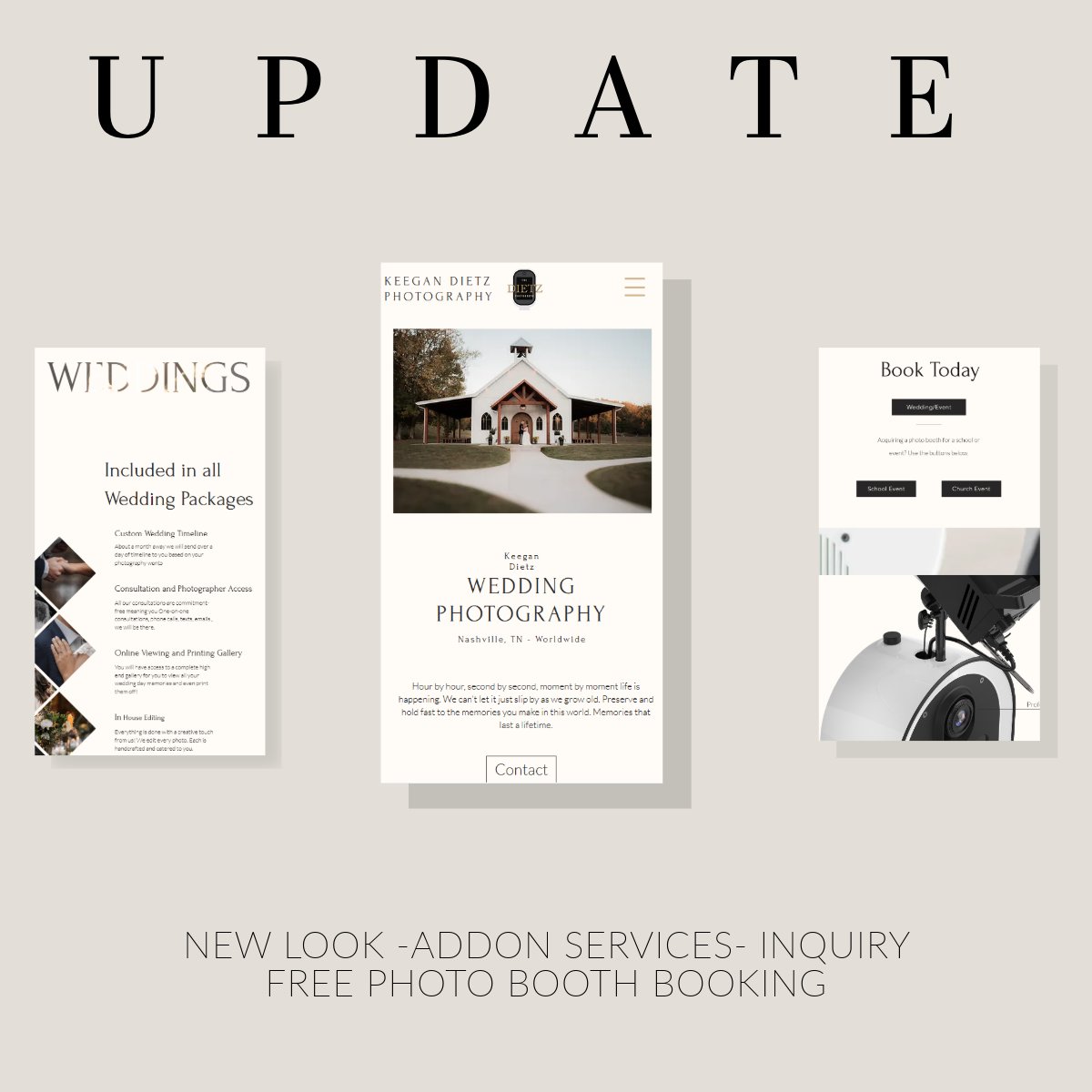 Our website has a new fresh look! With that comes the debut of some new services! My personal favorite is our inquiry-free photo booth booking process. Just fill out the information and select your day! l8r.it/Ur0M