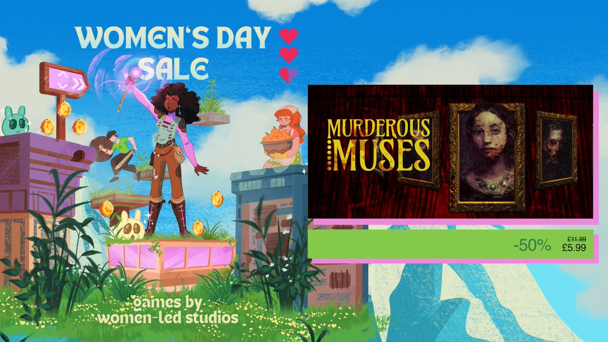 Proud to share the spotlight with some incredible games in the annual <a href="/wingsfundme/">WINGS</a> Women's Day Sale - running from 1st to 10th March ❤️🎉 Check out over 400+ games from women-led and marginalised gender devs! ⤵️
store.steampowered.com/sale/womenday24