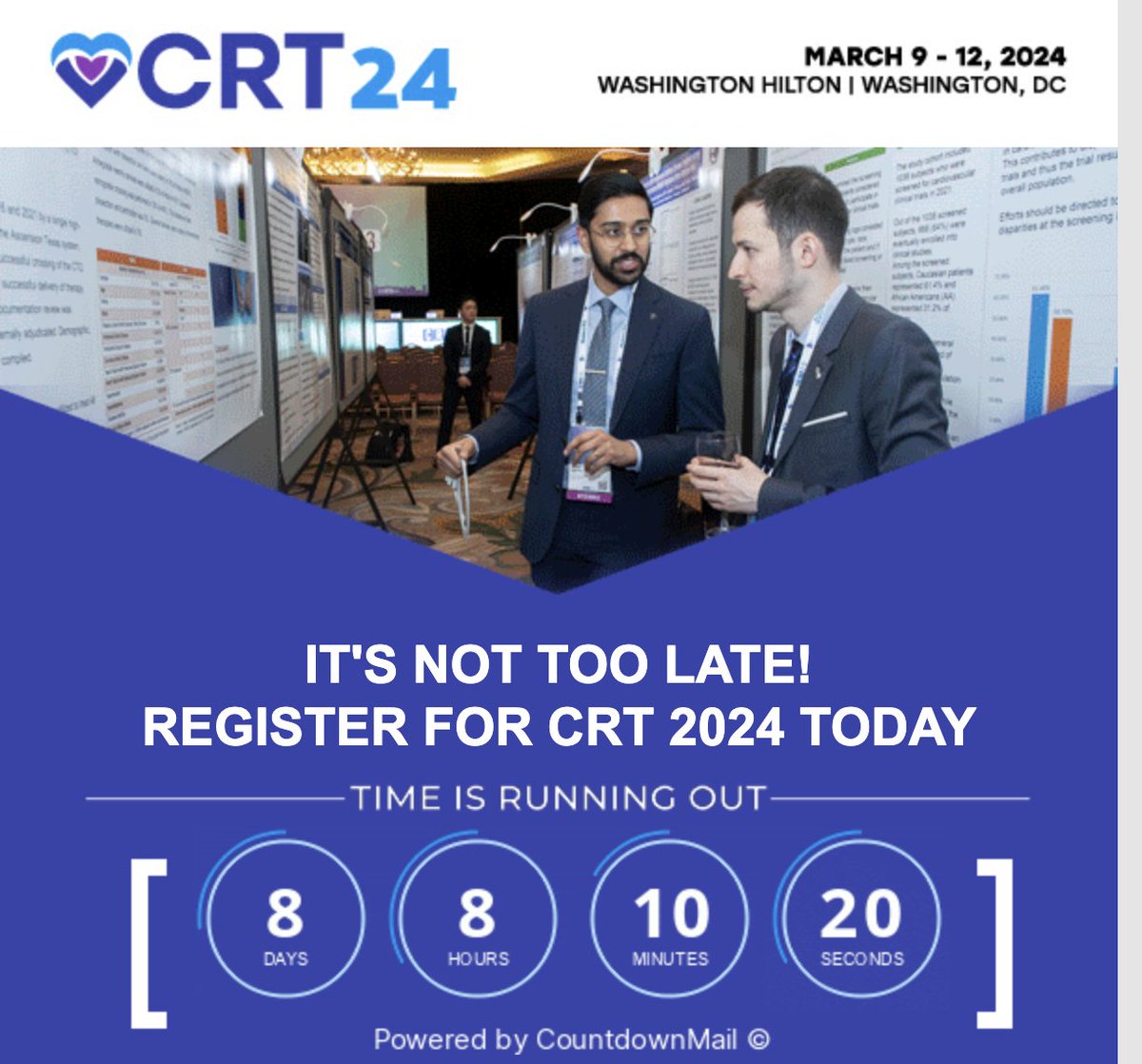 #CRT2024 IT'S NOT TOO LATE! come to #WashingtonDC One of the #best parts of our profession is to share knowledge in f2f such as @CRT_meeting! @TCTMD @PCRonline @SOLACI3 @CiticMexico @foroic @CtoEuro @CRMjournal