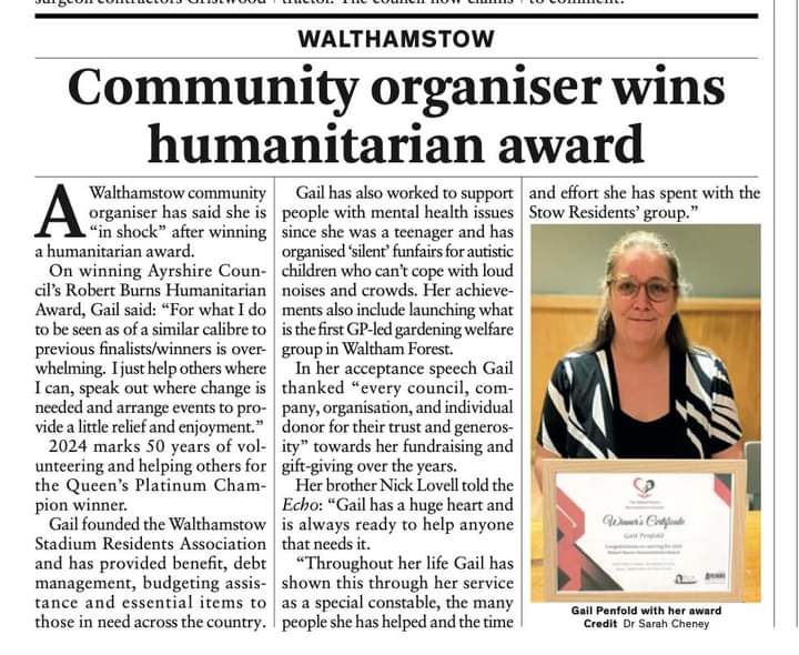 This is our awesome Chair but she does so much more. 50 years of volunteering rewarded with a prestigious global award. Photo by @kentishscribble one of the next generation of true Humanitarians @southayrshire @BBCLondonNews @stellacreasy @MPIainDS @GracieMaeW @PrideOfBritain