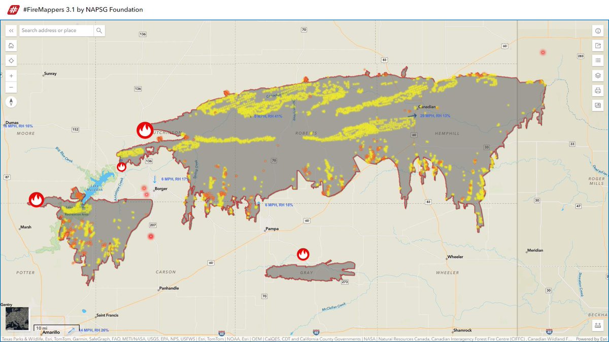 TX Wildfires Perimeter updates & stats per IRWIN
#SmokehouseCreekFire 2/29/2024, 1:56 PM 1,075,000 Ac, 0% Cont
#WindyDeuceFire 2/29/2024, 2:04 PM 142,000 Ac, 0% Cont
#GrapeVineCreekFire 2/28/2024, 3:50 PM 30,000 Ac, 60% Cont

#FireMappers map link: arcg.is/199vHb0