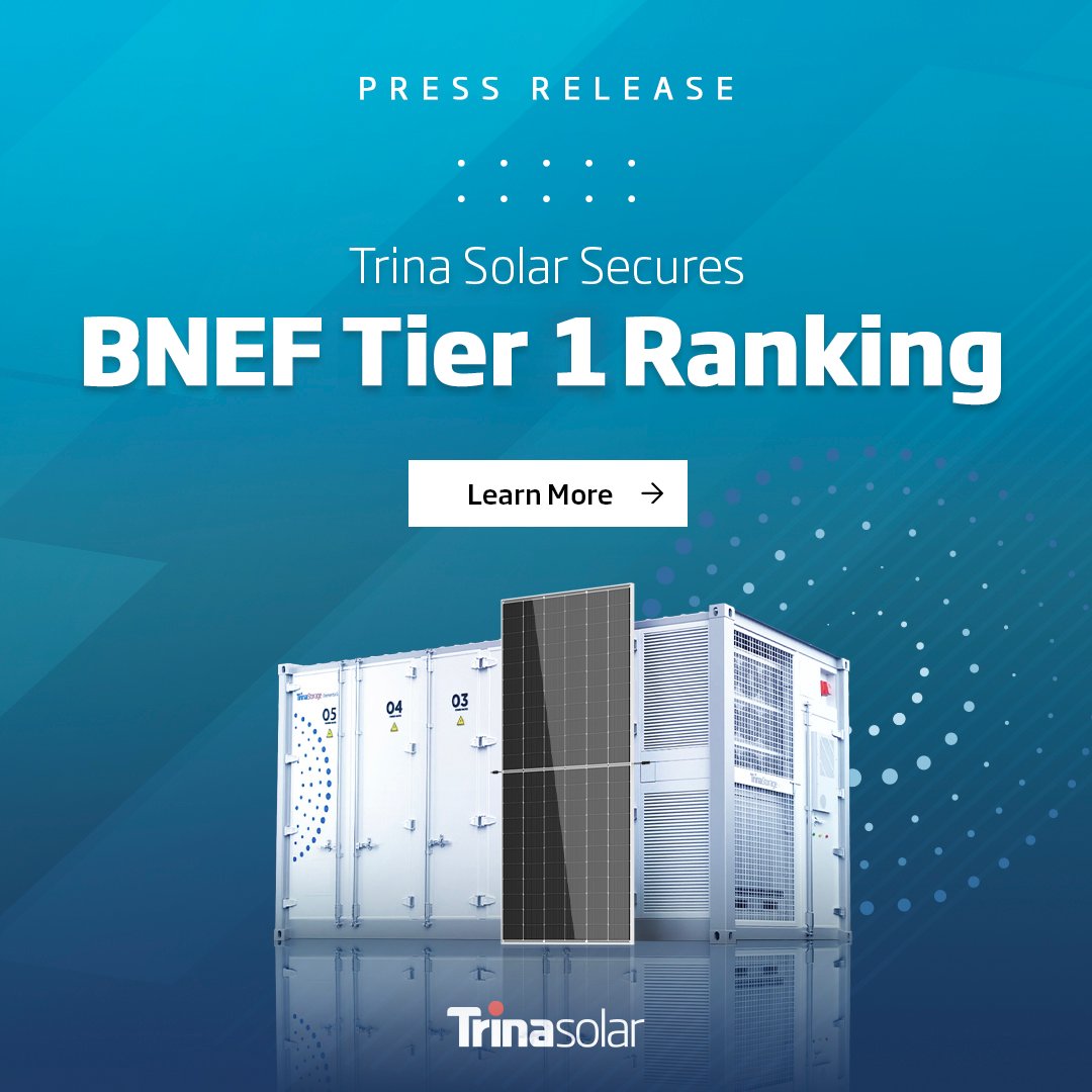 TrinaSolarUS's tweet photo. #SolarWin Trina Solar has again secured a place on the BNEF Tier 1 list due to strong bankability, excellent PV module reliability, and highly efficient 210mm n-type TOPCon products.
Read more: https://t.co/VYq1aDRjgb https://t.co/bjlF8KPDQo