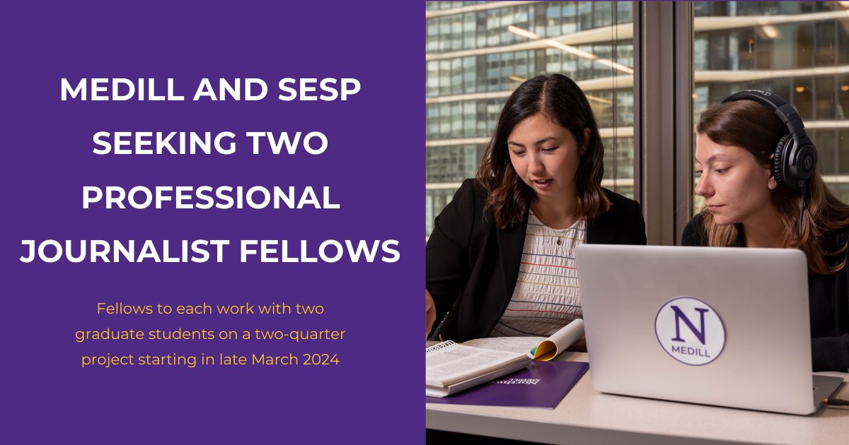 .<a href="/E4Center_NU/">Northwestern E4 Center</a> is seeking two journalists to work with graduate students on a project starting in late March 2024. Journalists who serve in this role will receive $7,500 to provide weekly coaching sessions to students on journalistic skills from story development to pitching.