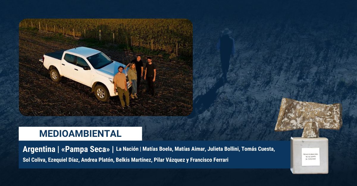 EFE Noticias (@efenoticias) on Twitter photo <a href="/LaPosta_Ecu/">La Posta</a> <a href="/luisevivanco/">Luis Eduardo Vivanco</a> <a href="/MoniVelasquezV/">Mónica Velásquez</a> <a href="/Christi47327684/">Christian Torres</a> <a href="/alban_juanjo/">Juanjo Albán</a> @estefaniavacap <a href="/montenegro_fj/">Javier Montenegro</a> <a href="/El_Universal_Mx/">El Universal</a> <a href="/ConnectasOrg/">CONNECTAS</a> <a href="/ODInfancia/">ODI</a> 3️⃣ El documental 'Pampa Seca', del diario argentino La Nación, gana el Premio Internacional Rey de España de Periodismo Medioambiental por mostrar los rostros y las historias detrás de la peor sequía de la historia en Argentina.
#PREMIOSREYDEESPAÑA <a href="/LaPosta_Ecu/">La Posta</a> <a href="/luisevivanco/">Luis Eduardo Vivanco</a> <a href="/MoniVelasquezV/">Mónica Velásquez</a> <a href="/Christi47327684/">Christian Torres</a> <a href="/alban_juanjo/">Juanjo Albán</a> @estefaniavacap <a href="/montenegro_fj/">Javier Montenegro</a> <a href="/El_Universal_Mx/">El Universal</a> <a href="/ConnectasOrg/">CONNECTAS</a> <a href="/ODInfancia/">ODI</a> 3️⃣ El documental 'Pampa Seca', del diario argentino La Nación, gana el Premio Internacional Rey de España de Periodismo Medioambiental por mostrar los rostros y las historias detrás de la peor sequía de la historia en Argentina.
#PREMIOSREYDEESPAÑA