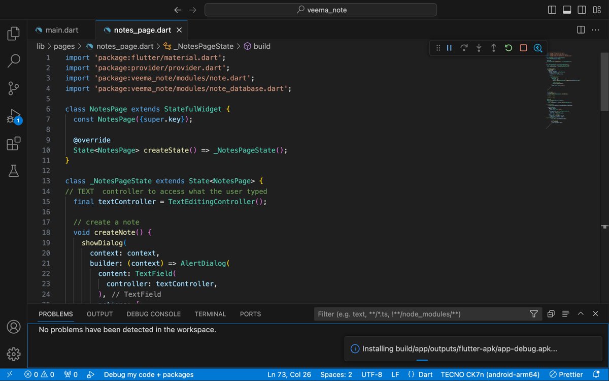 VeemaVick's tweet image. Veema&apos;s Log day 8/100
Flutter

Building a Note App( parrt 2) 
Dark and light mode
In progress

#100DaysOfCode  #mobileappdeveloper
#flutterdeveloper