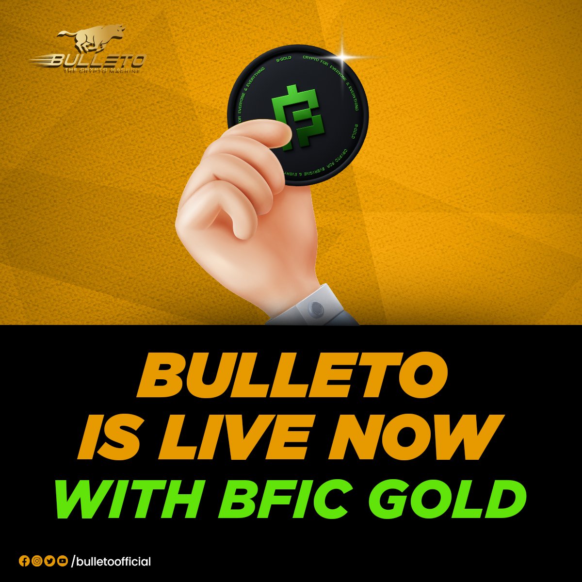 Exciting news! 🔥
Bulleto is officially live with BFIC Gold,
offering you a golden opportunity 

#Bulleto #BulletoCommunity #BFICGold #BFICGoldincome #BFICCommunity #BFICGoldCommunity #TheCryptoMachine #NowLIVE #Changeyourlife #earnmoneyonline #EarnwithBulleto #free #Live
