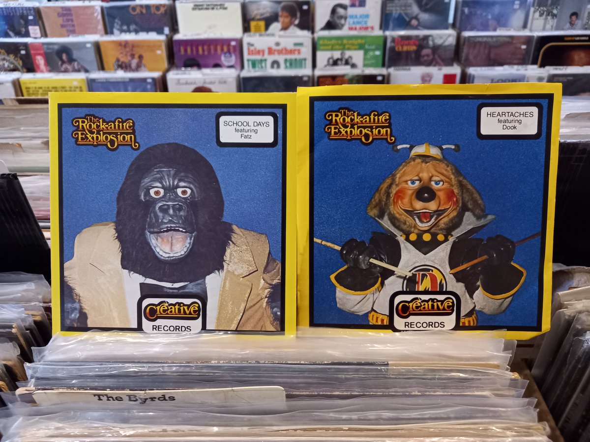 Two stone cold classic 45s from The Rock-afire Explosion (legendary house band from ShowBiz Pizza) are now IN STOCK here at Shangri-La Records! Experience animatronic musicianship at it's FINEST. #shangrilarecords #memphis #recordstore #rockafireexplosion #showbizpizza