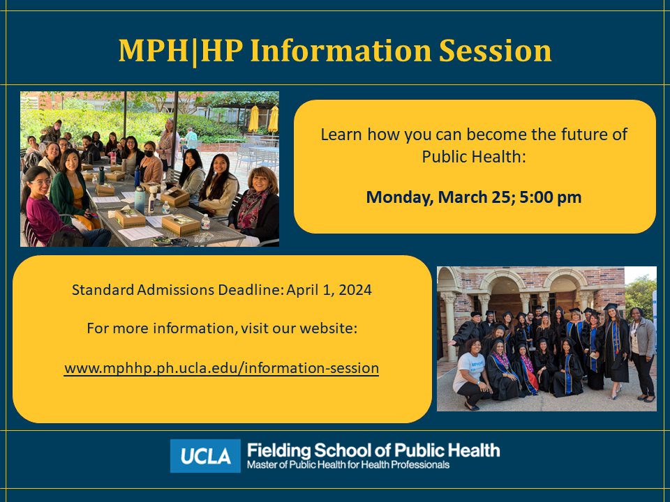 The MPH|HP standard deadline is April 1, 2024. We invite prospective students to apply for the Fall 2024 cohort. Visit our website, review the informational videos, and sign up for our next Informational Q&A Session Monday, March 25; 5:00 PM. Then complete the form to RSVP. #mph