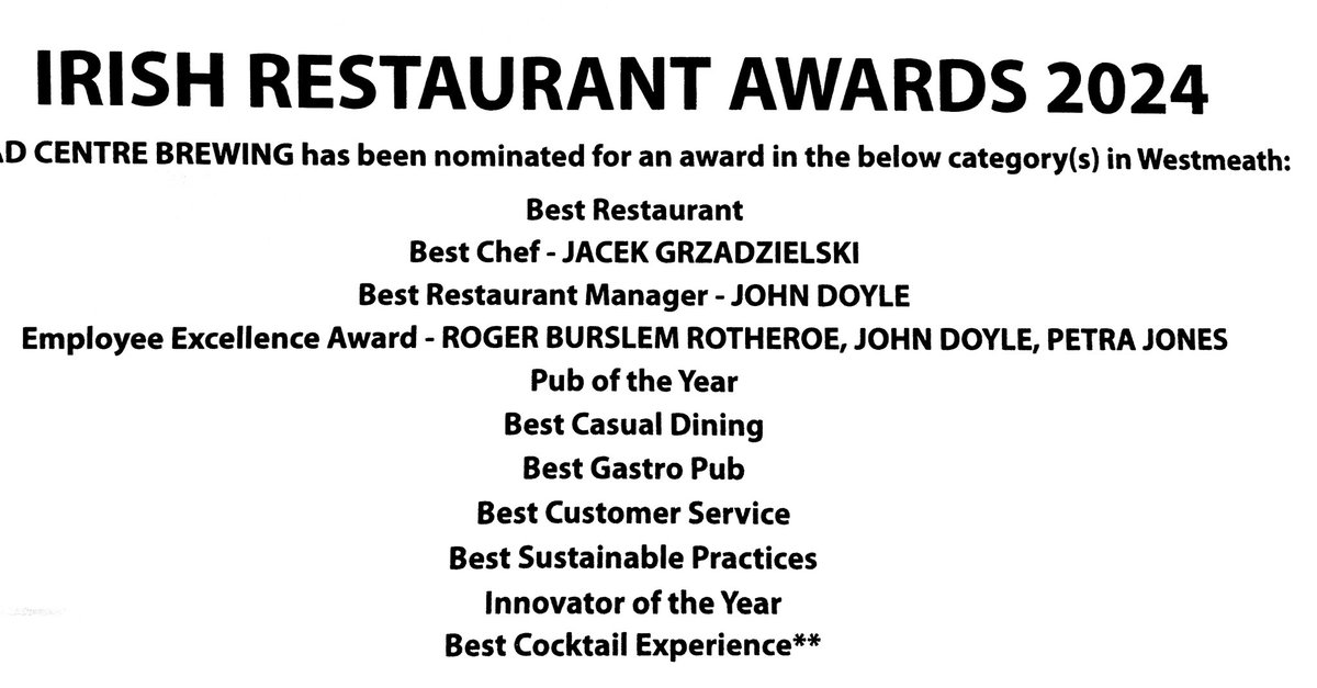 Got some post today. Just letting us know that we’ve been nominated in eleven categories at this years restaurant awards. ELEVEN!!!