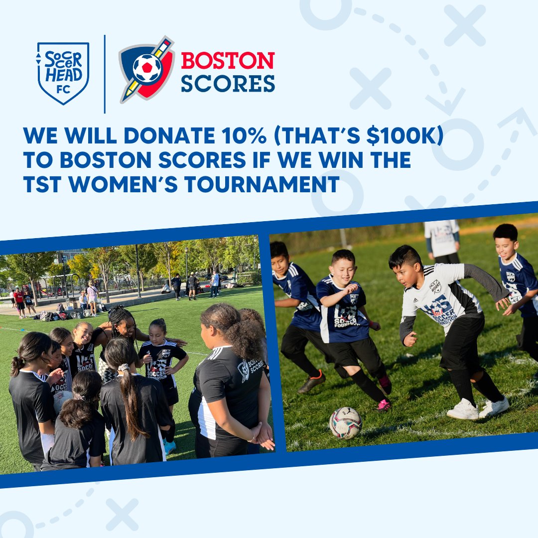SoccerHeadFC's tweet photo. We’re so excited to announce that if we win the @TST7v7 women’s tournament we will donate 10% to Boston Scores!

Boston Scores is one of the largest after school programs in Boston, providing free soccer, poetry, and service learning programs to over 1,500 students each year. https://t.co/9CjS5yzZTl