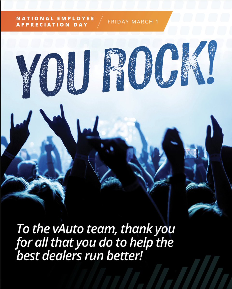 vAutoInc's tweet photo. In honor of Employee Appreciation Day, this next song is dedicated to every member of our vAuto team who works a hard day’s night to help our dealer clients run better. For those about to rock at their jobs, we salute you! #vauto https://t.co/vkEsbMZeCe