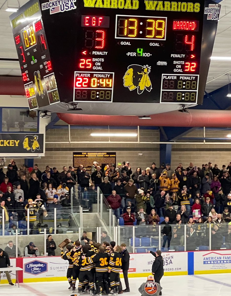 Haven't missed many Section 8 hockey championships the past 40 years. Last night's 8A contest between EGF and Warroad in Hockeytown USA was as good as it gets with Warroad winning in 2OT. The history at the Gardens and among the crowd is unlike anything else.