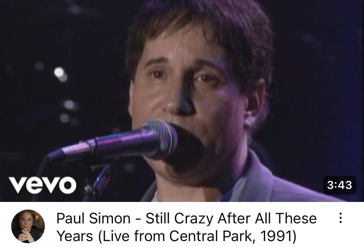 アートガーファンクルの天使の声は凄いと思います
それもあってか元相方のポールサイモンのヴォーカルは過小評価な気がします
シンガーソングライター、ギタリストとして屈指の天才
Paul Simon - Still Crazy After All These Years (Live from Central Park, ... youtu.be/yVK3tTBJze4?si… @YouTube