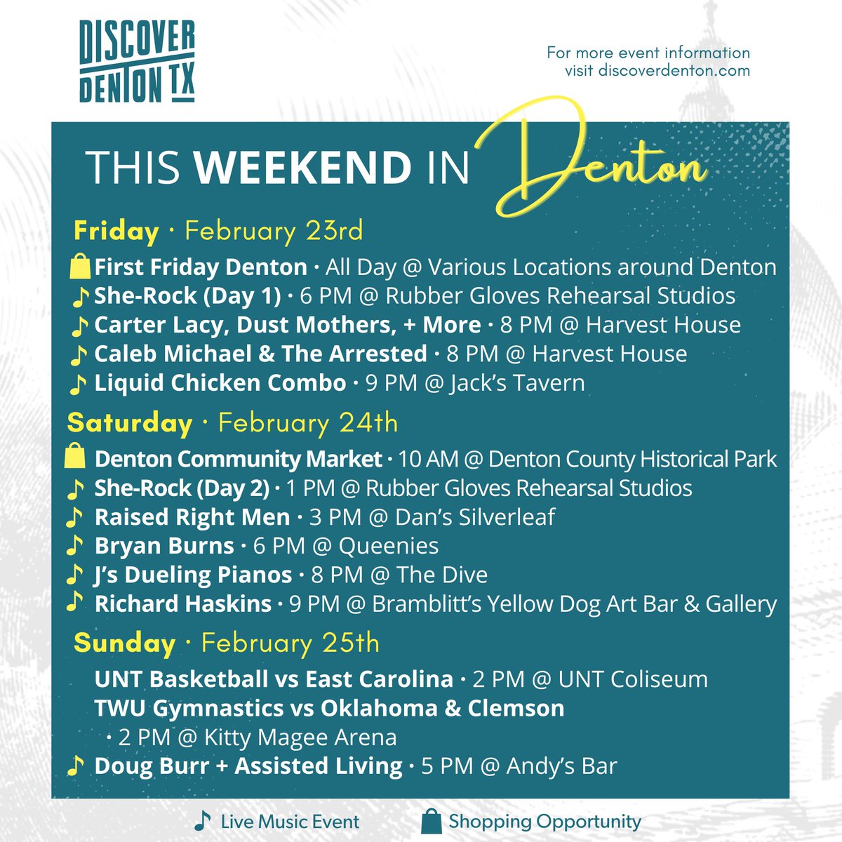 Don't miss this beautiful weekend in Denton! Swipe for events happening around town ➡️